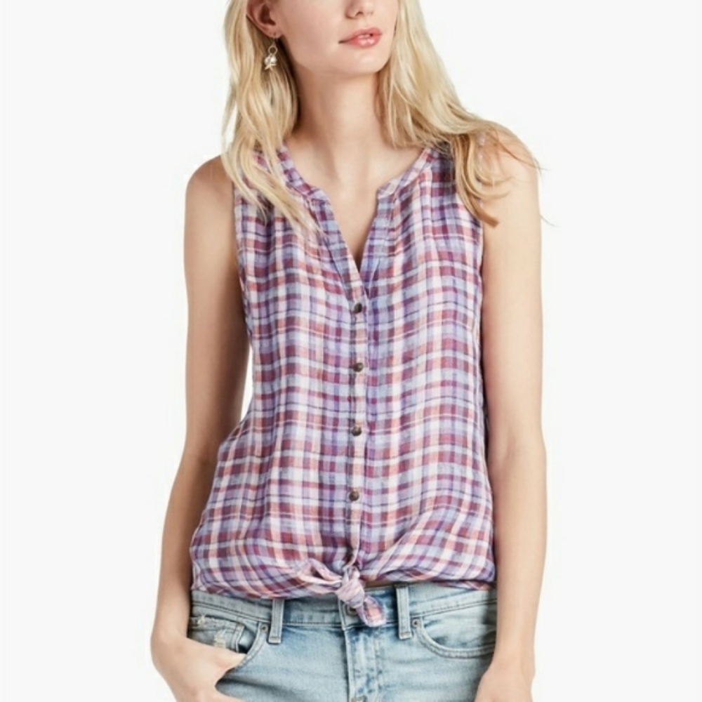 Lucky Brand purple pink plaid sleeveless t…